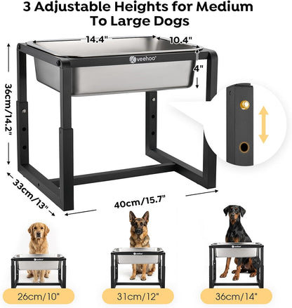 2.4 Gallon Elevated Dog Water Bowl, Stainless Steel Raised Dog Water Bowl Stand for Large Breeds, 3 Adjustable Heights Tall Dog Feeding Station for Relief Joint Pressure, Indoor & Outdoor