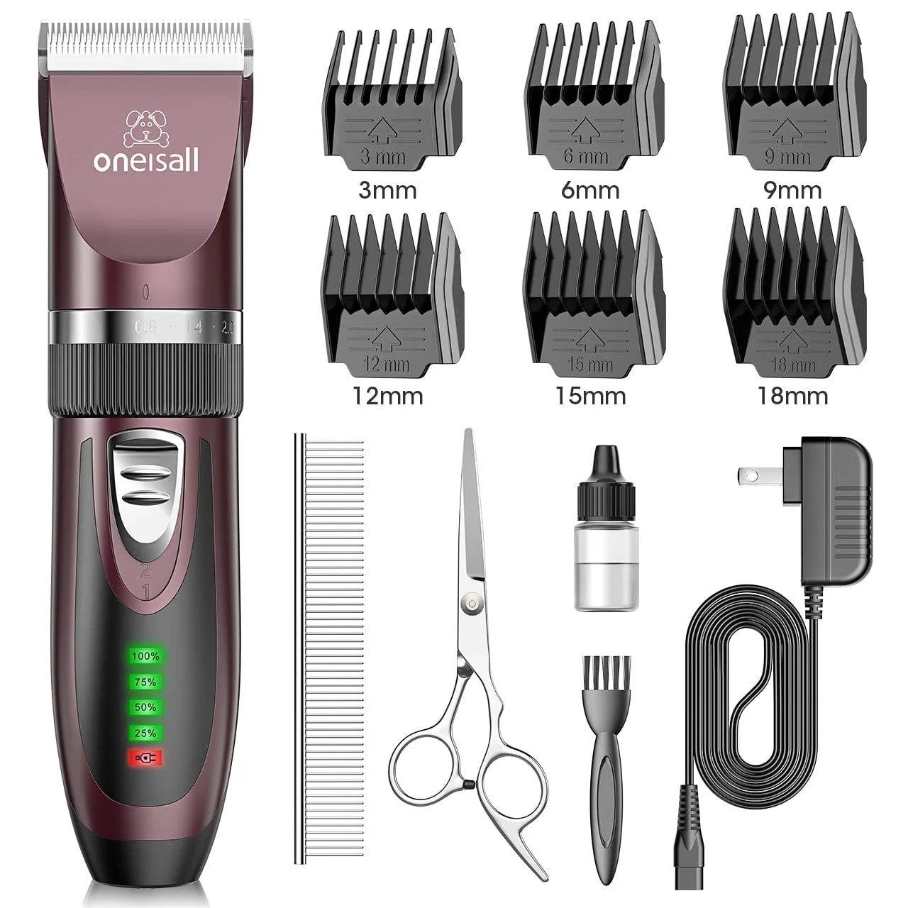 Dog Clippers 50Db Low Noise, 2-Speed Quiet Dog Grooming Kit Rechargeable Cordless Pet Hair Clipper Trimmer Shaver for Small and Large Dogs Cats Animals - Rose(Dark)