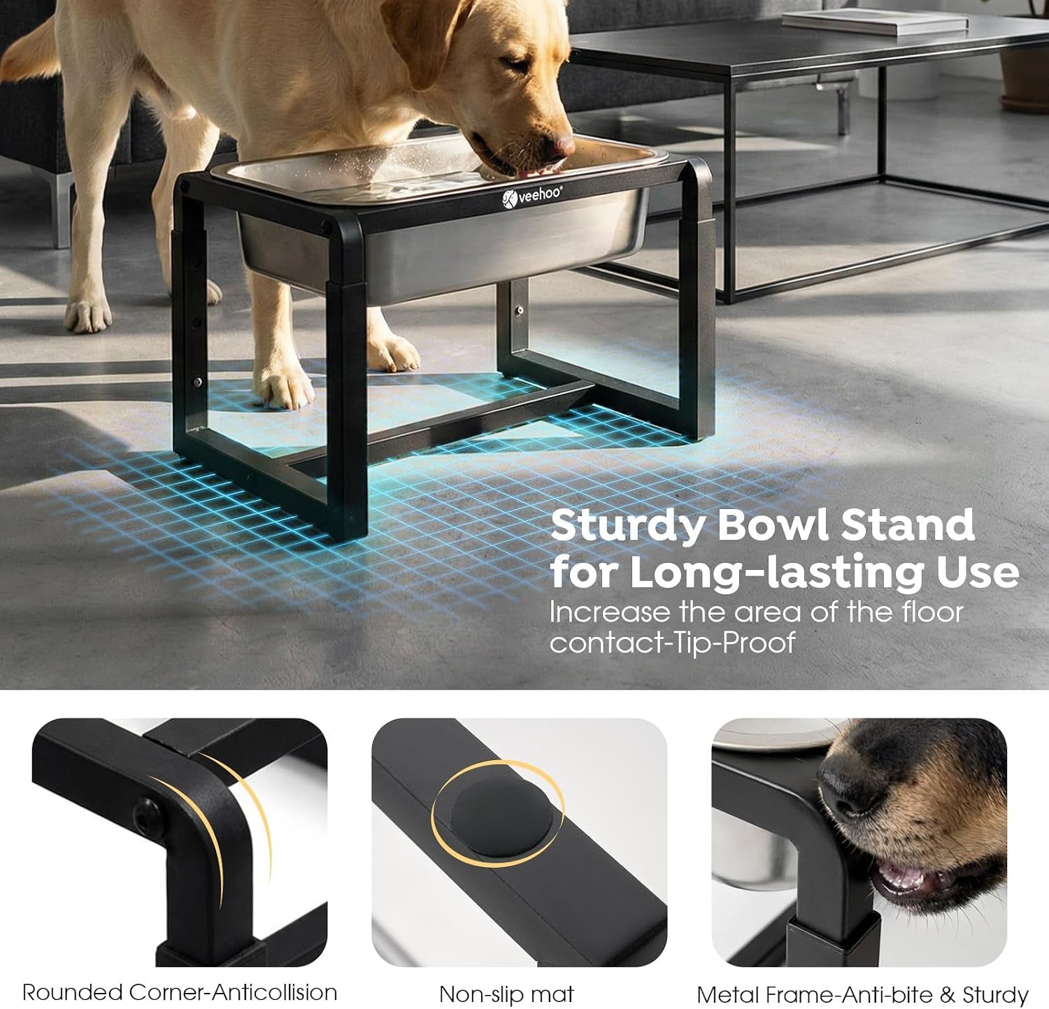2.4 Gallon Elevated Dog Water Bowl, Stainless Steel Raised Dog Water Bowl Stand for Large Breeds, 3 Adjustable Heights Tall Dog Feeding Station for Relief Joint Pressure, Indoor & Outdoor