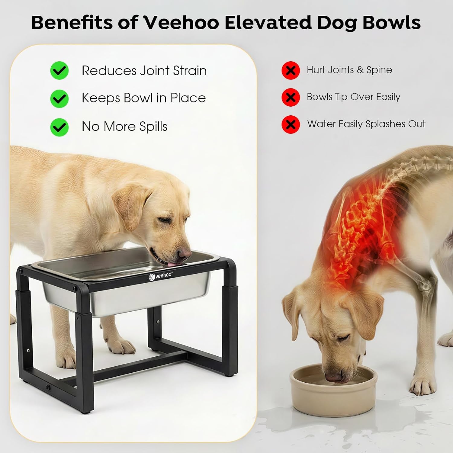 2.4 Gallon Elevated Dog Water Bowl, Stainless Steel Raised Dog Water Bowl Stand for Large Breeds, 3 Adjustable Heights Tall Dog Feeding Station for Relief Joint Pressure, Indoor & Outdoor