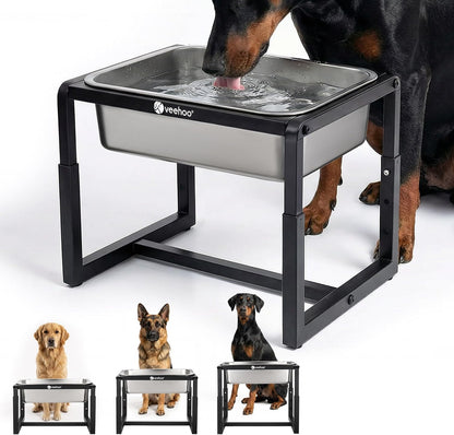 2.4 Gallon Elevated Dog Water Bowl, Stainless Steel Raised Dog Water Bowl Stand for Large Breeds, 3 Adjustable Heights Tall Dog Feeding Station for Relief Joint Pressure, Indoor & Outdoor