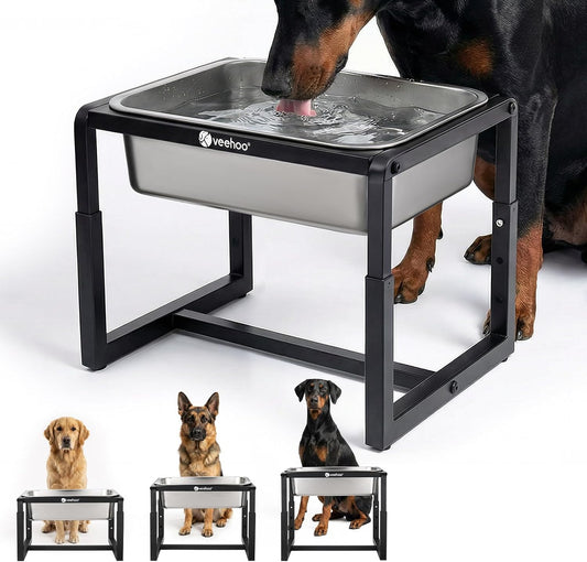 2.4 Gallon Elevated Dog Water Bowl, Stainless Steel Raised Dog Water Bowl Stand for Large Breeds, 3 Adjustable Heights Tall Dog Feeding Station for Relief Joint Pressure, Indoor & Outdoor