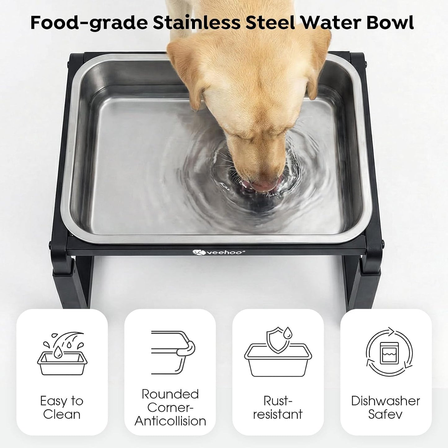 2.4 Gallon Elevated Dog Water Bowl, Stainless Steel Raised Dog Water Bowl Stand for Large Breeds, 3 Adjustable Heights Tall Dog Feeding Station for Relief Joint Pressure, Indoor & Outdoor