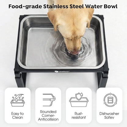 2.4 Gallon Elevated Dog Water Bowl, Stainless Steel Raised Dog Water Bowl Stand for Large Breeds, 3 Adjustable Heights Tall Dog Feeding Station for Relief Joint Pressure, Indoor & Outdoor